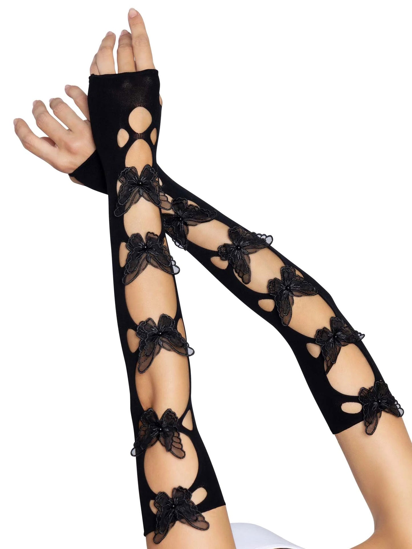 Butterfly Cut Out Arm Warmers - One Size - Black LA-2674BLK